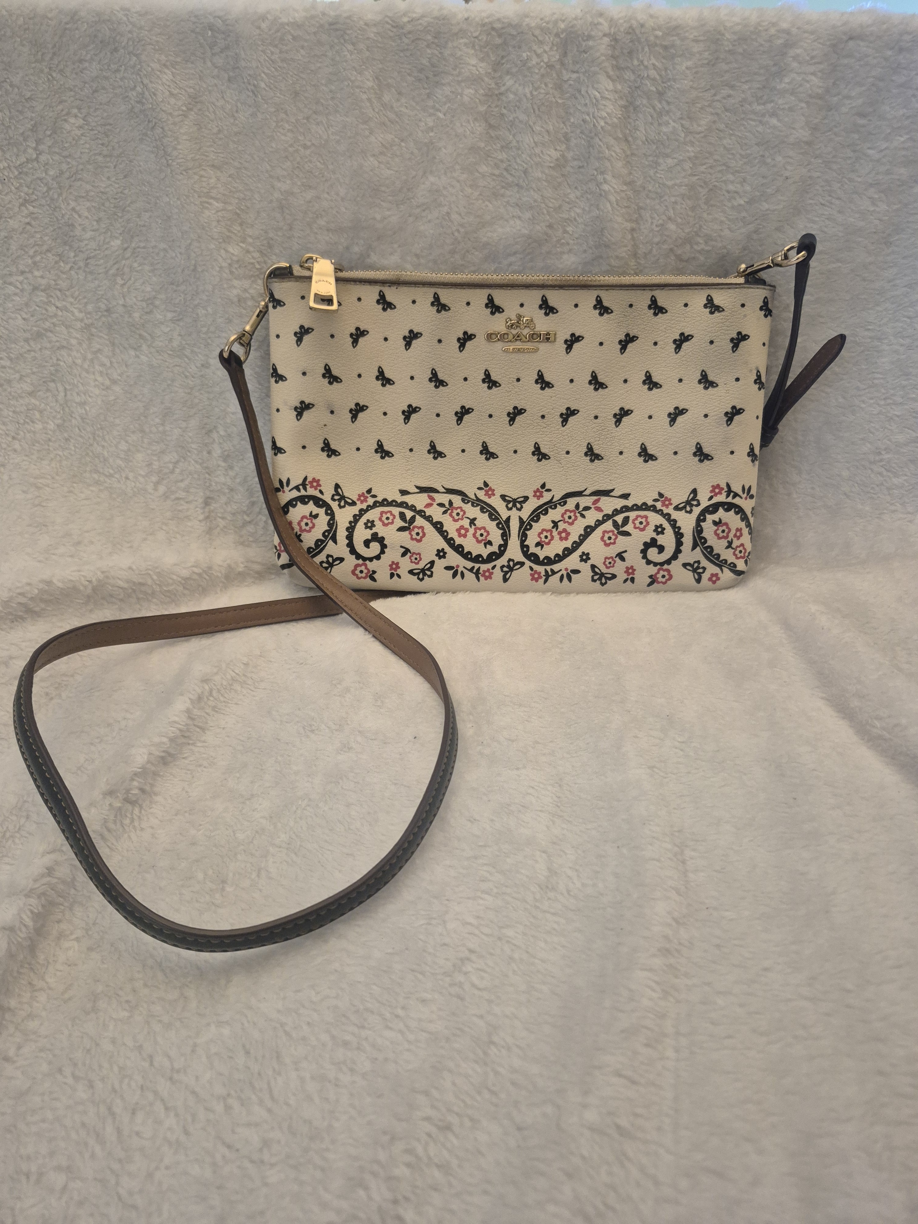 Coach Floral Paisley Crossbody Bag In Cream And Black